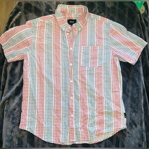 MEN’S HUF RED, WHITE & BLUE MONOGRAM SHORT SLEEVE BUTTON UP